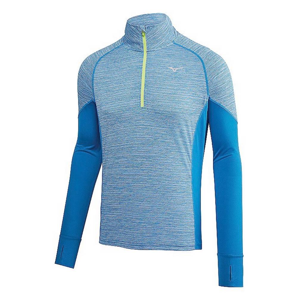 Blusa Mizuno Alpha Long Sleeve Half Zip - Homem - Azuis - ZXNCI8394